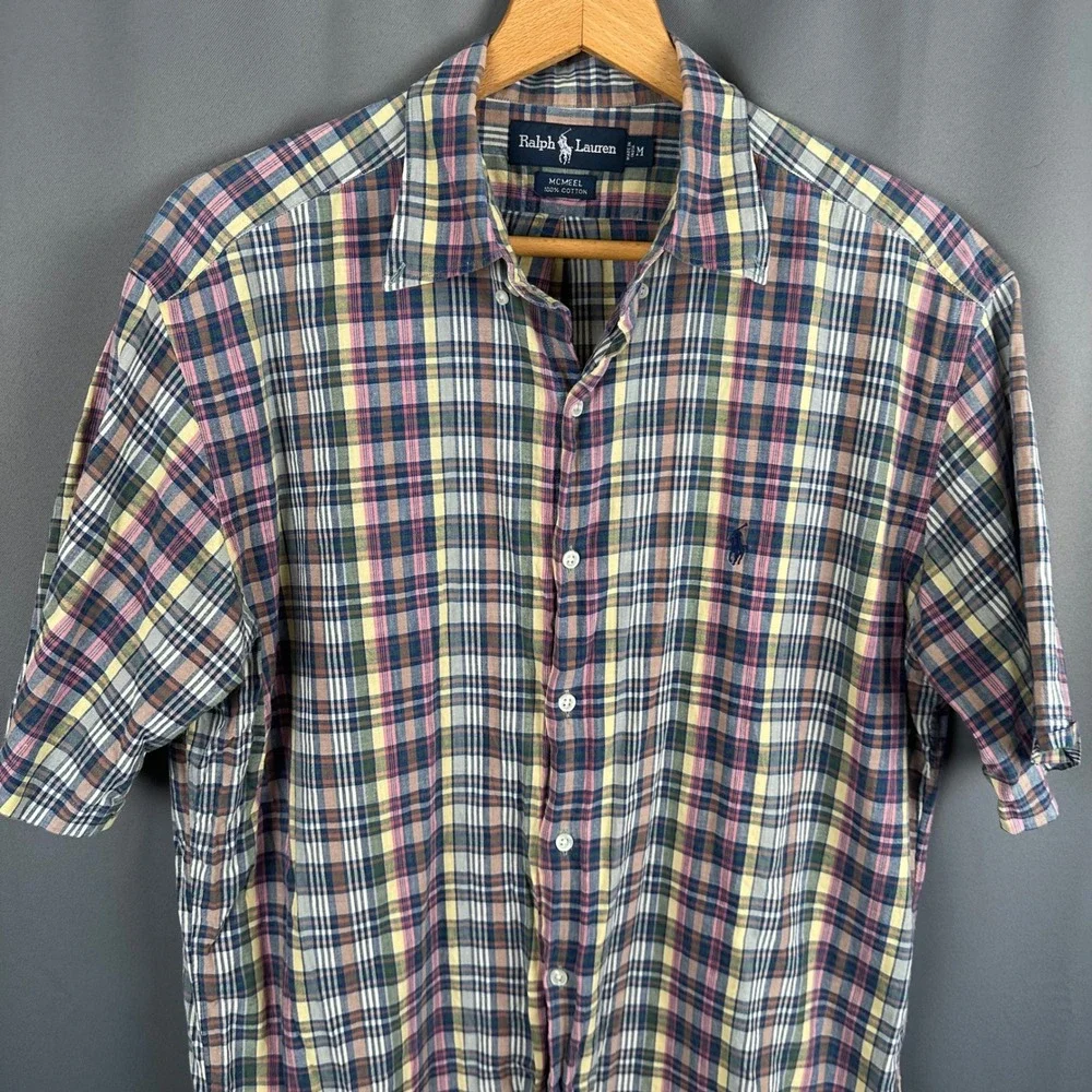 Ralph Lauren McMeel Mens Plaid Short Sleeve Button Down Shirt Multi-Color Medium